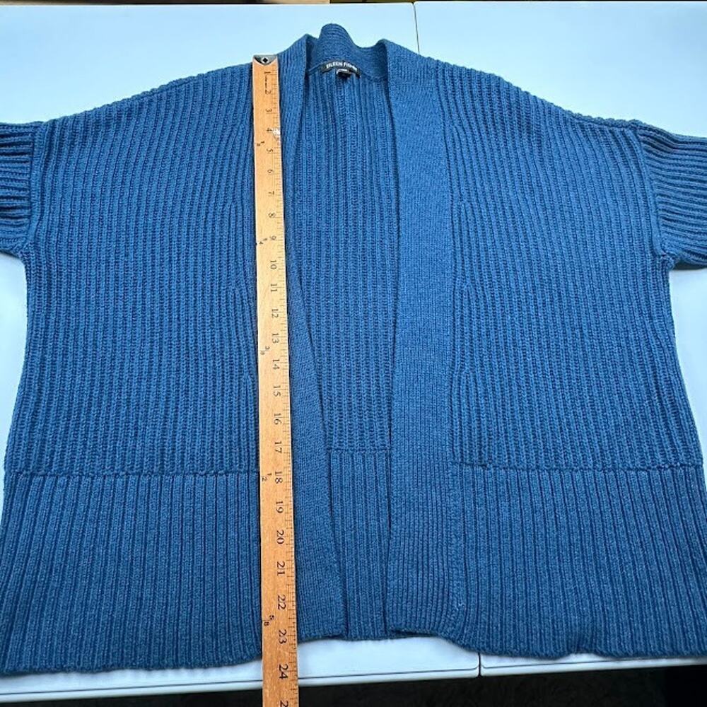 Eileen Fisher Sweater Womens Small Teal Open Cardigan Ribbed Cashmere Organic - Picture 11 of 13